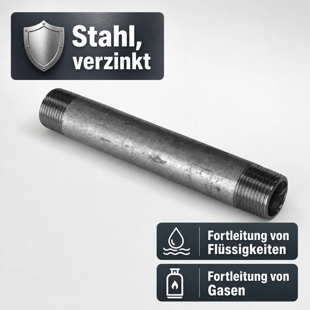 Rohrnippel verzinkt, Gewindefitting, 1/2" AG x 1/2" AG, 150 mm