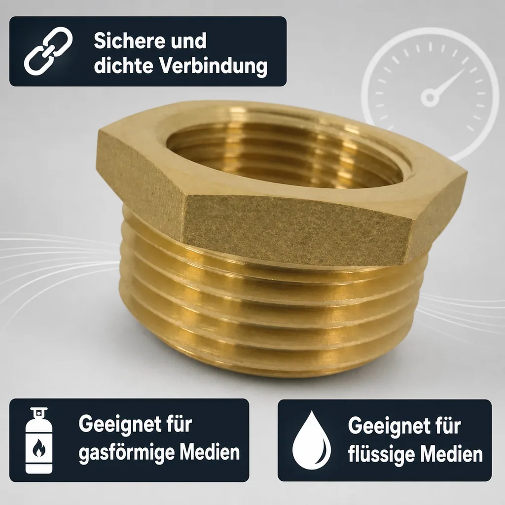 Messingfitting, Reduzierstück, 1 1/2" AG x 1" IG, Gewindefitting