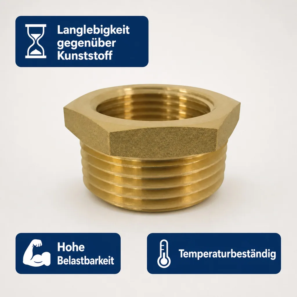 Messingfitting, Reduzierstück, 1 1/2" AG x 1" IG, Gewindefitting