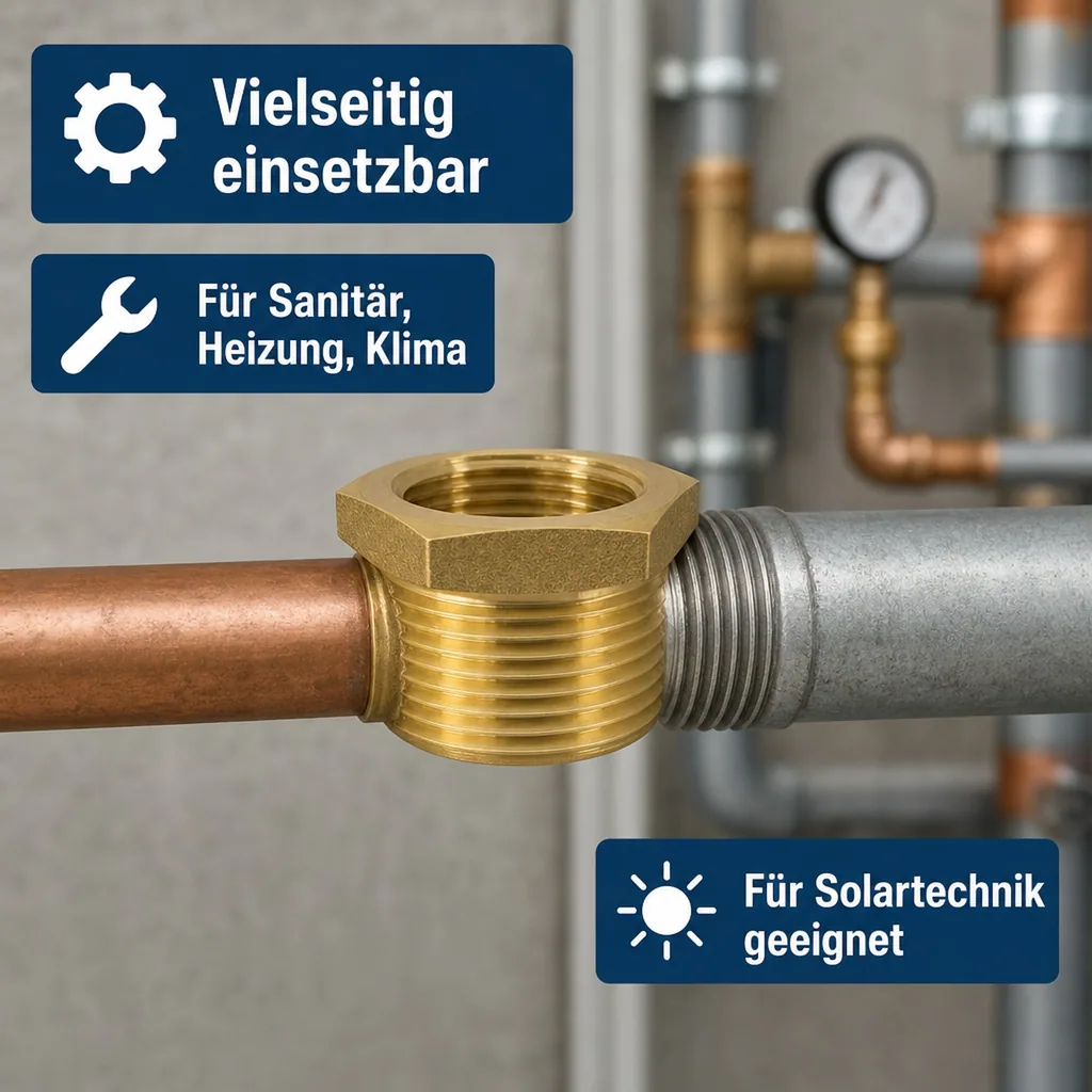 Messingfitting, Reduzierstück, 1 1/2" AG x 1" IG, Gewindefitting
