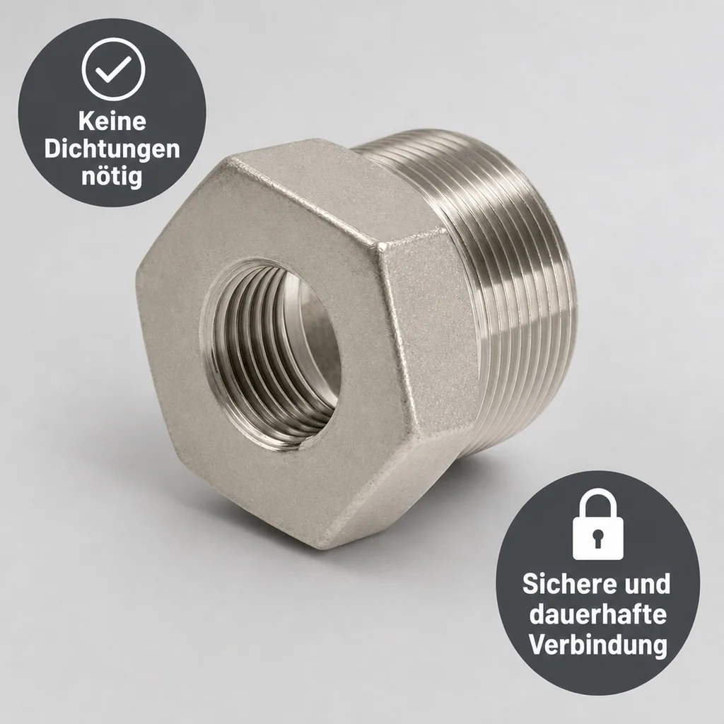 Edelstahl Reduzierstück, Gewindefitting Edelstahl, 1" AG x 3/4" IG, V4A, Reduzierverbinder