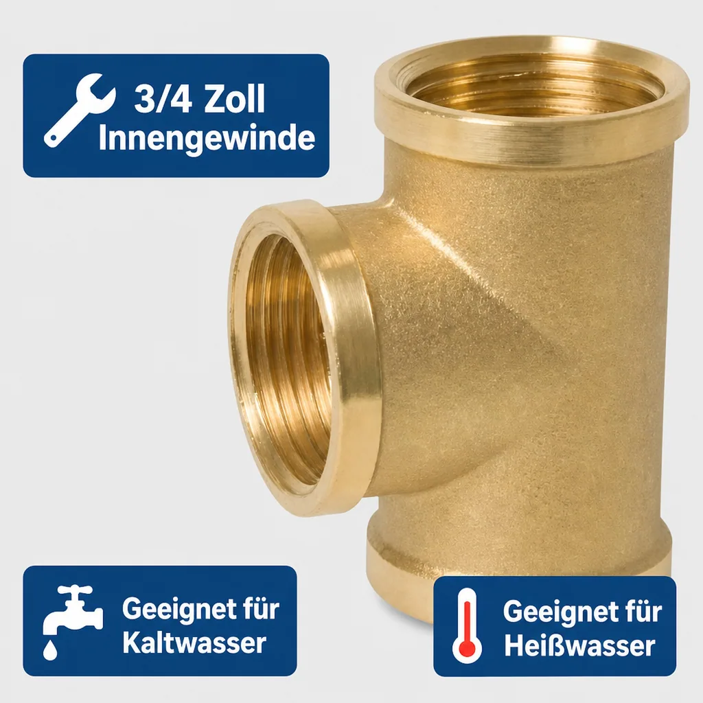 Messing T-Stück 3/4 Zoll, Gewindefitting, Innengewinde