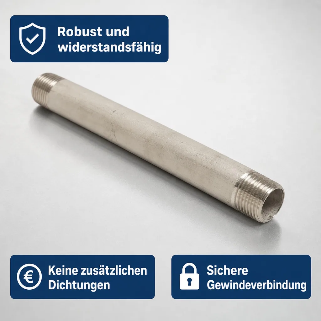 Edelstahl Rohrnippel, Gewindefitting, 1/2 Zoll AG, V4A, 60mm