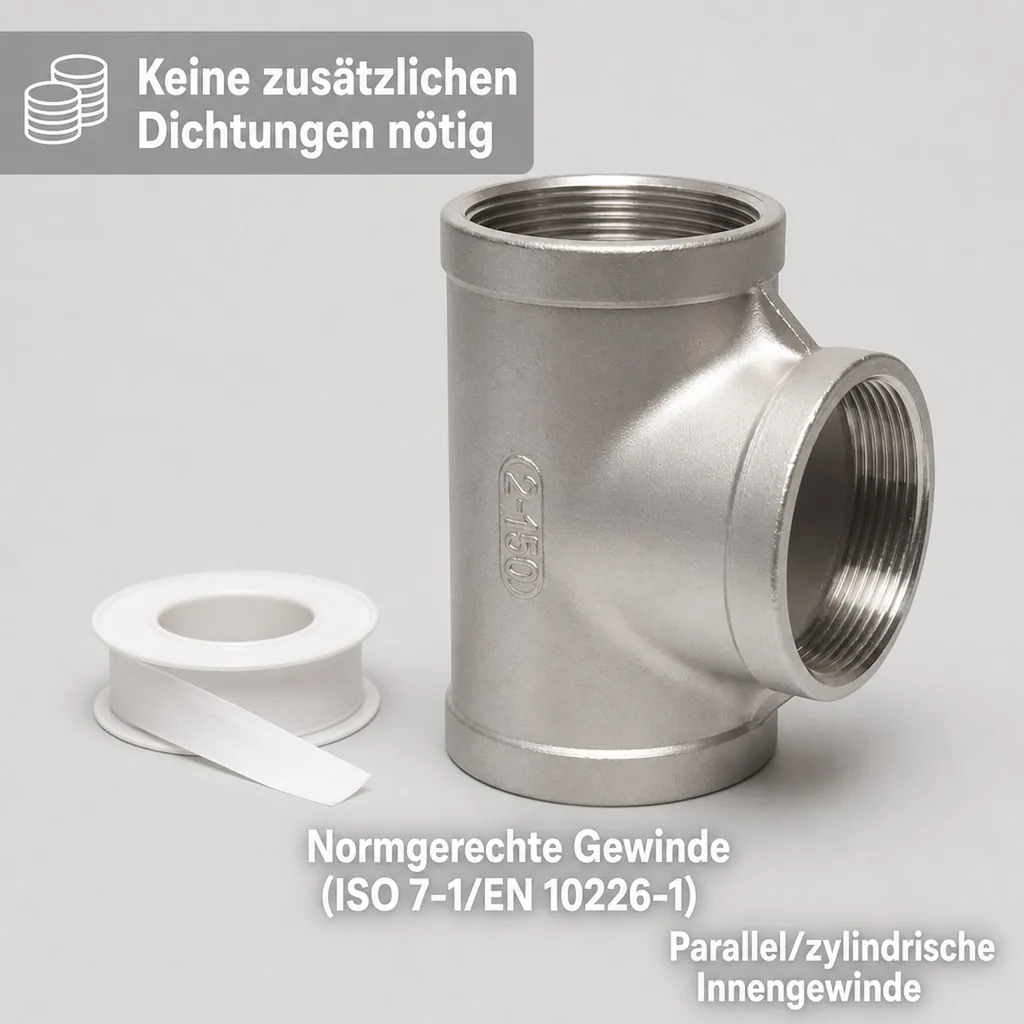 Gewindefitting Edelstahl T-Stück 90° 3/4" IG