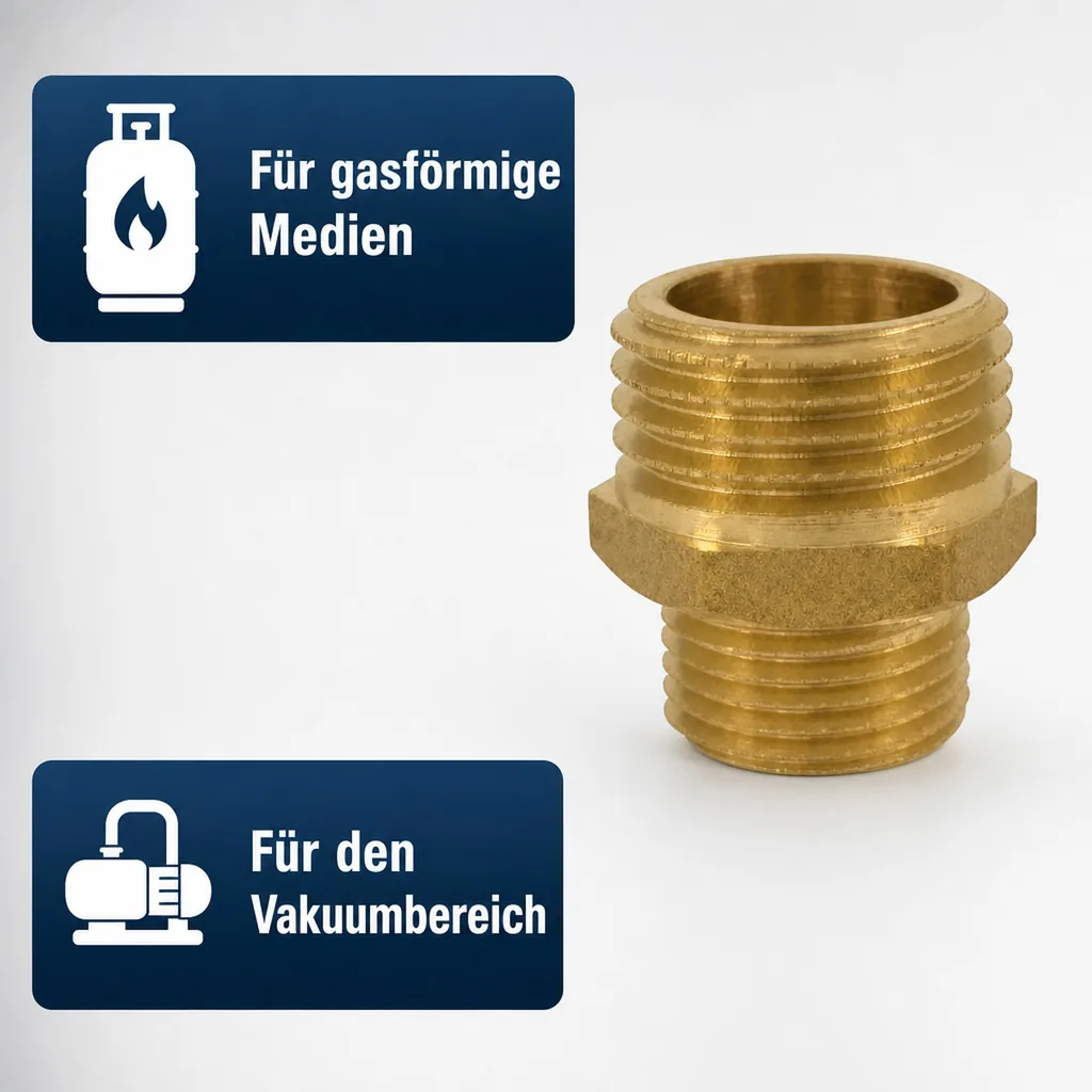 Messing Fitting, Doppelnippel reduziert, 1 1/2" AG x 1/2" AG