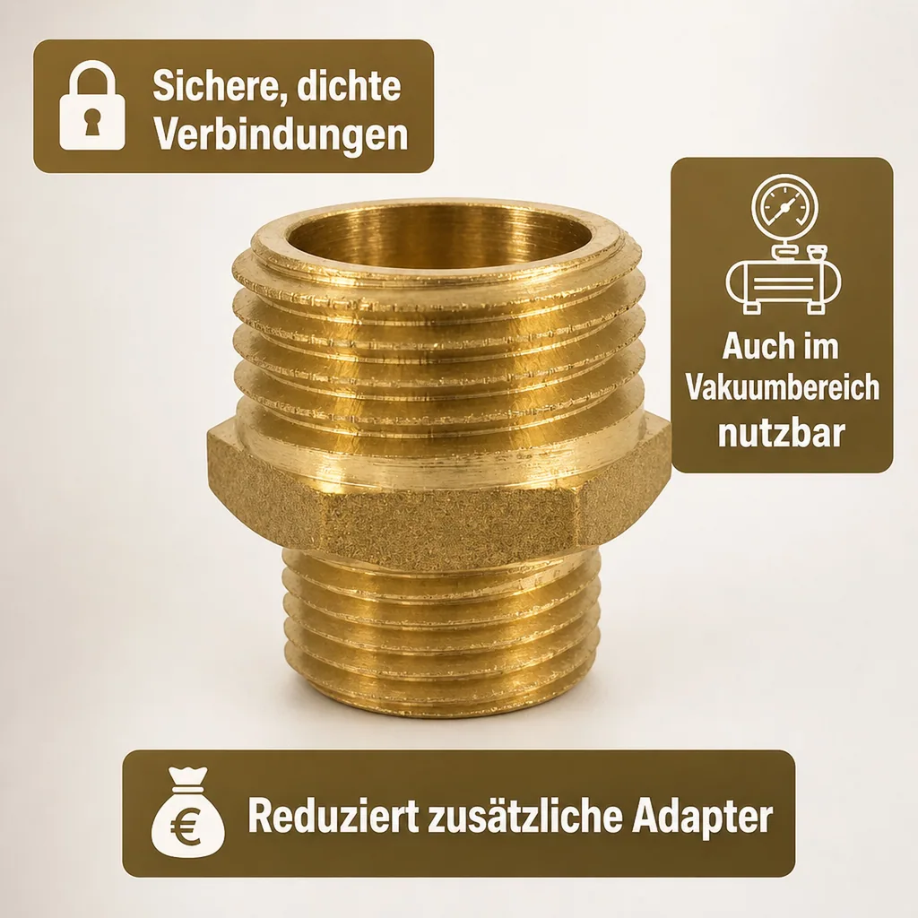 Doppelnippel reduziert, Gewindefitting Messing, Reduziernippel, 1 1/4 Zoll x 3/4 Zoll