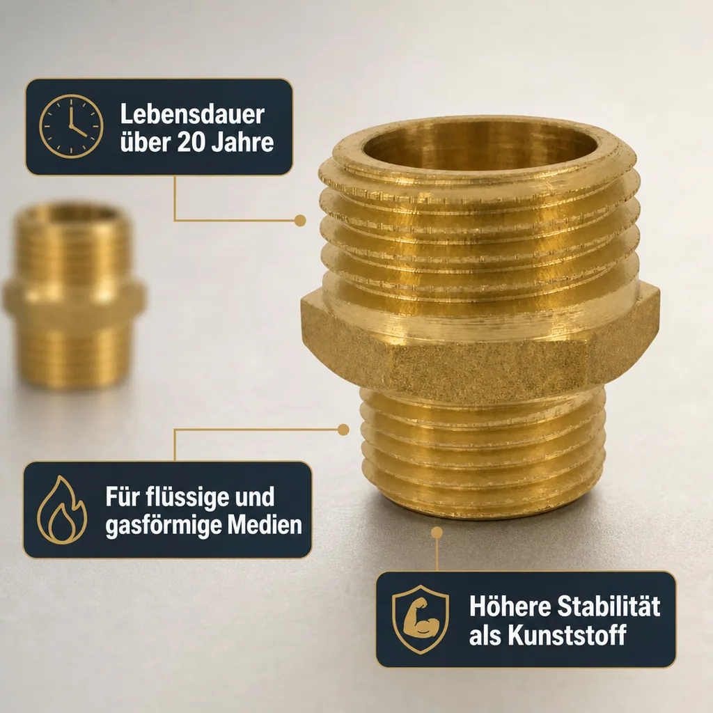 Messing Fitting, Doppelnippel reduziert, Gewindefitting