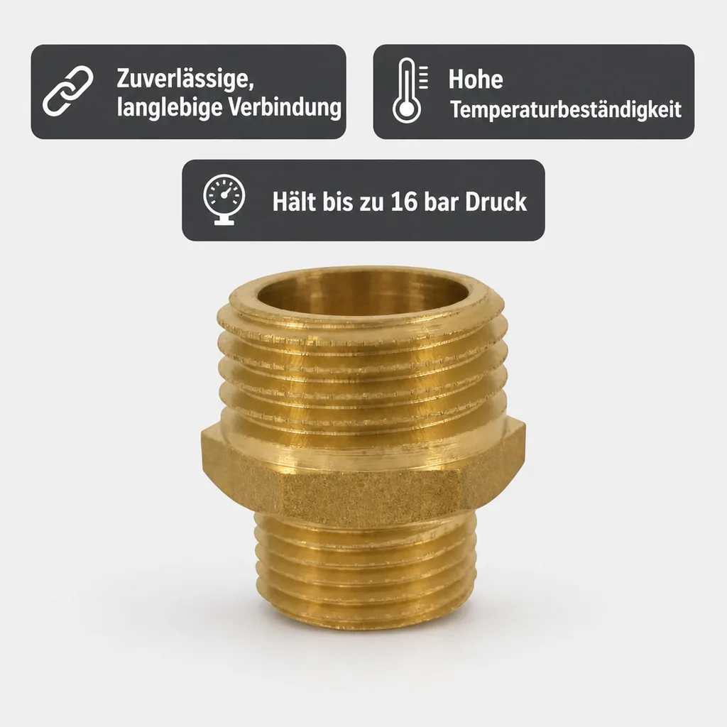 Messing Fitting, Doppelnippel reduziert, Gewindefitting