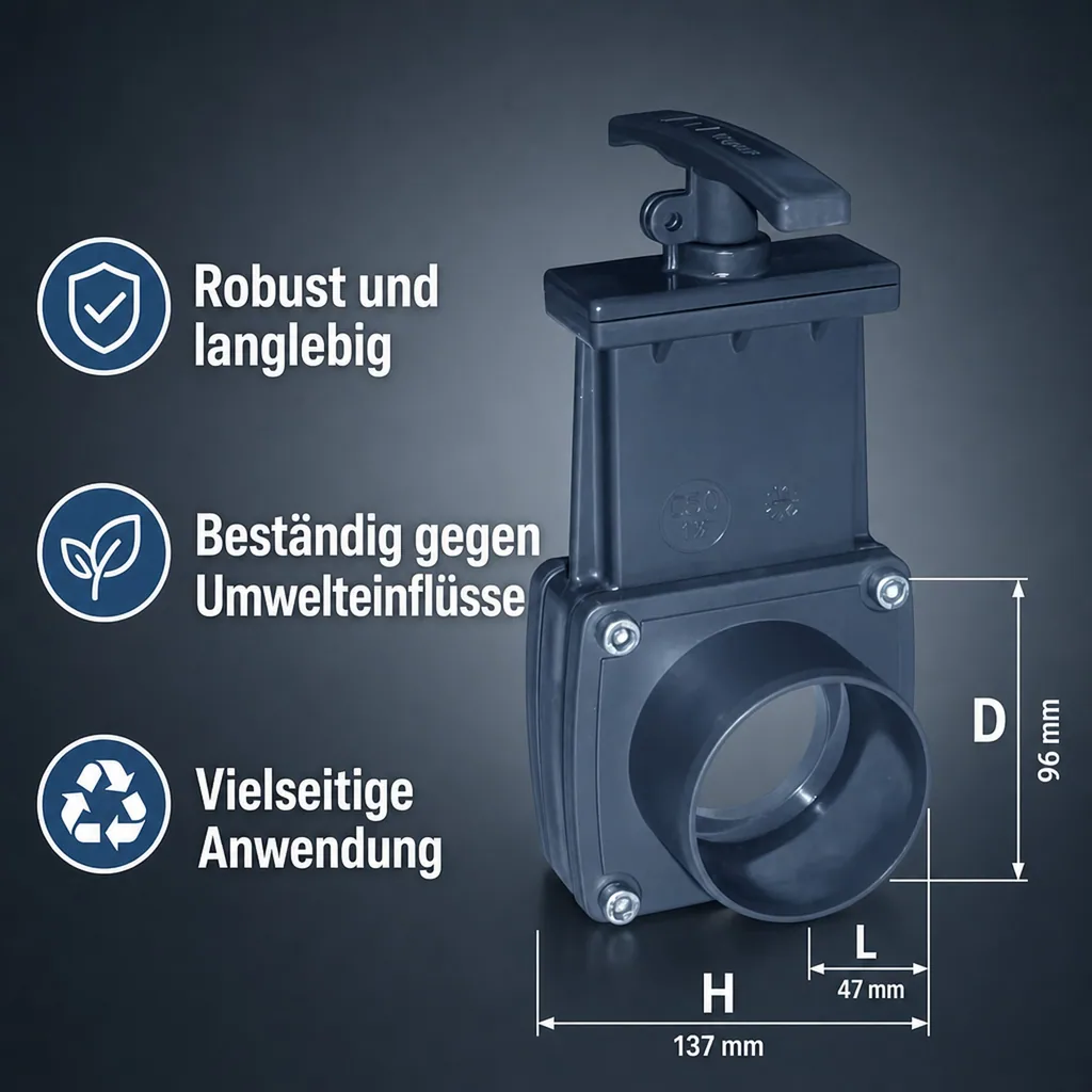Zugschieber 50mm, PVC Zugschieber, Schieber Teich, Absperrschieber