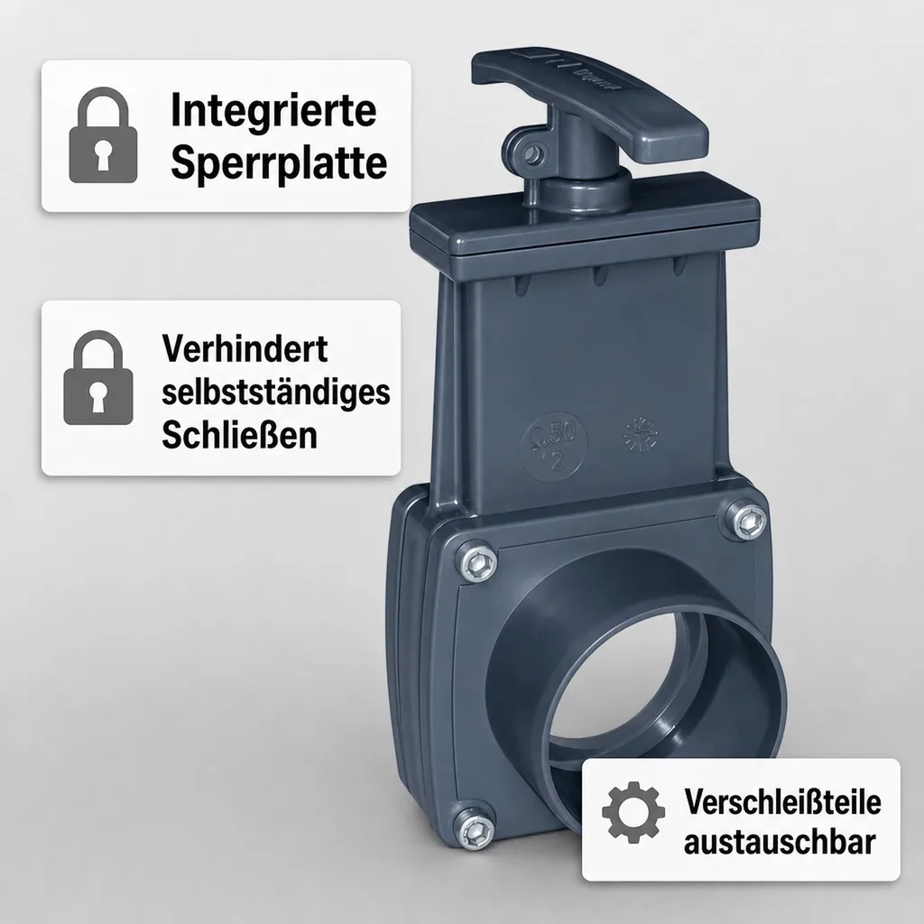 Zugschieber 50mm, PVC Zugschieber, Schieber Teich, Absperrschieber