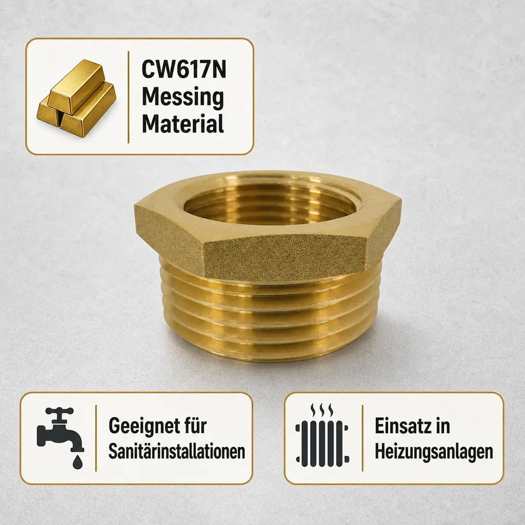 Gewindefitting Messing Reduzierstück 1 1/2" AG x 1 1/4" IG