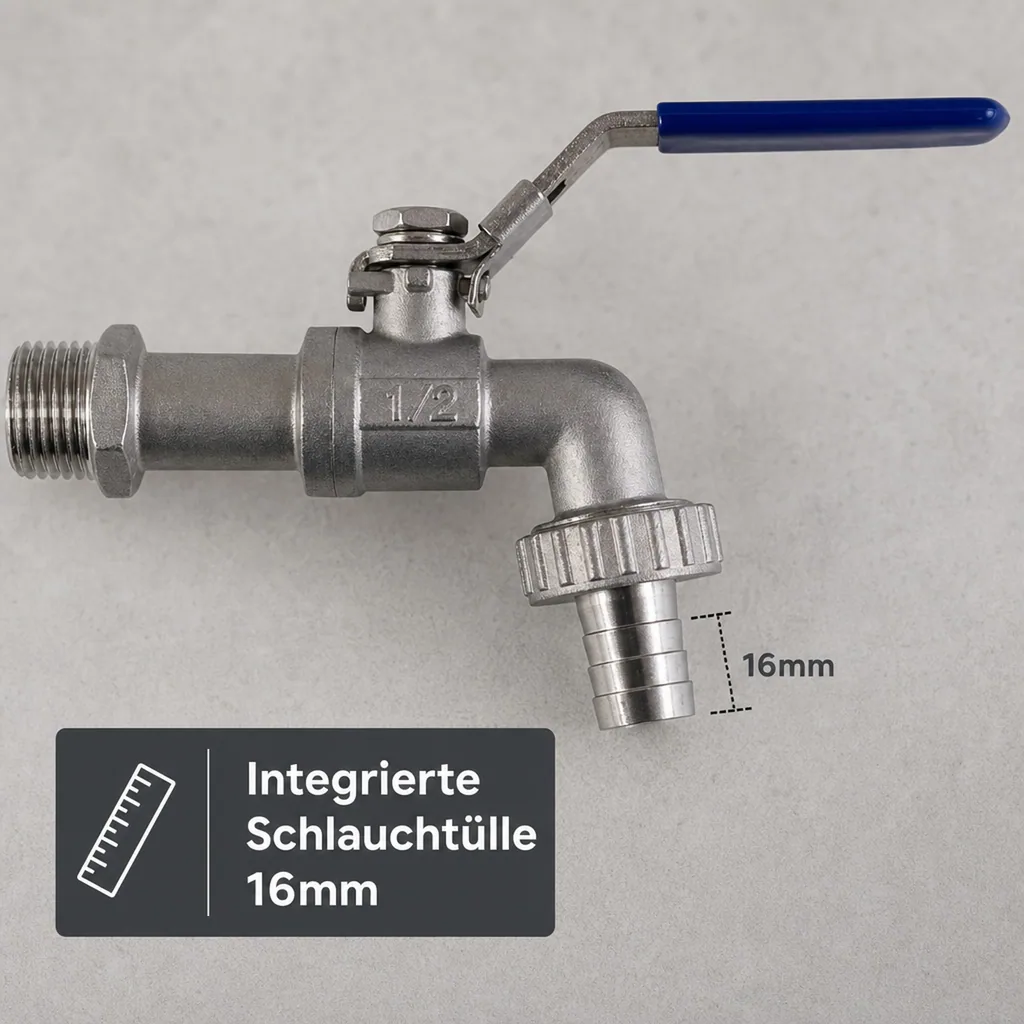 Edelstahl Kugelauslaufventil mit Hebel 1/2"