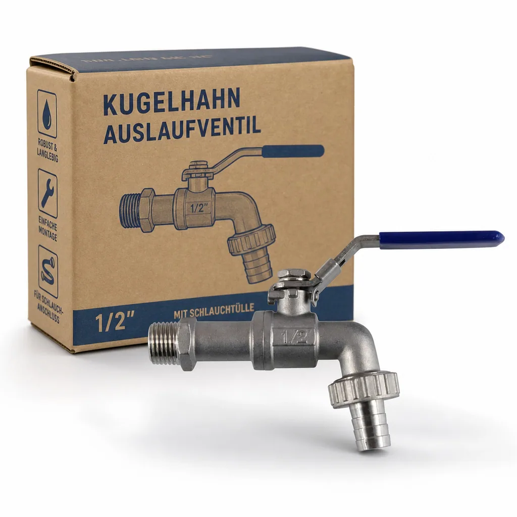 Edelstahl Kugelauslaufventil mit Hebel 1/2"