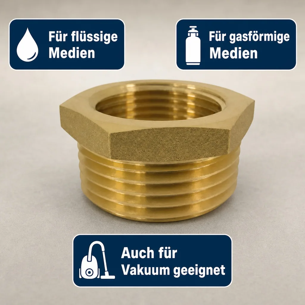 Gewindefitting Messing Reduzierstück 1 1/2" AG x 1/2" IG