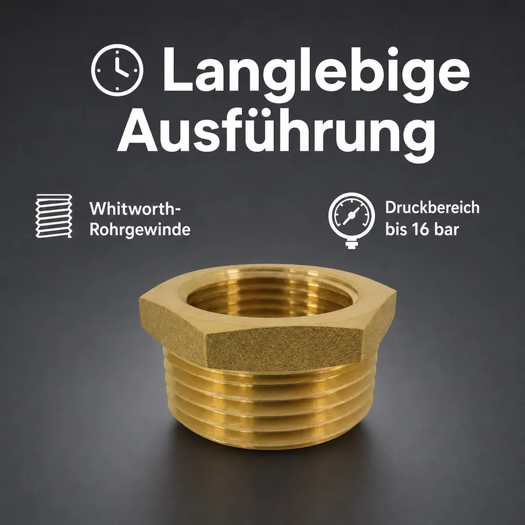 Gewindefitting Messing Reduzierstück 1 1/2" AG x 1/2" IG