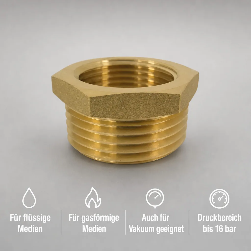 Gewindefitting Messing Reduzierstück 1 1/2" AG x 1/2" IG