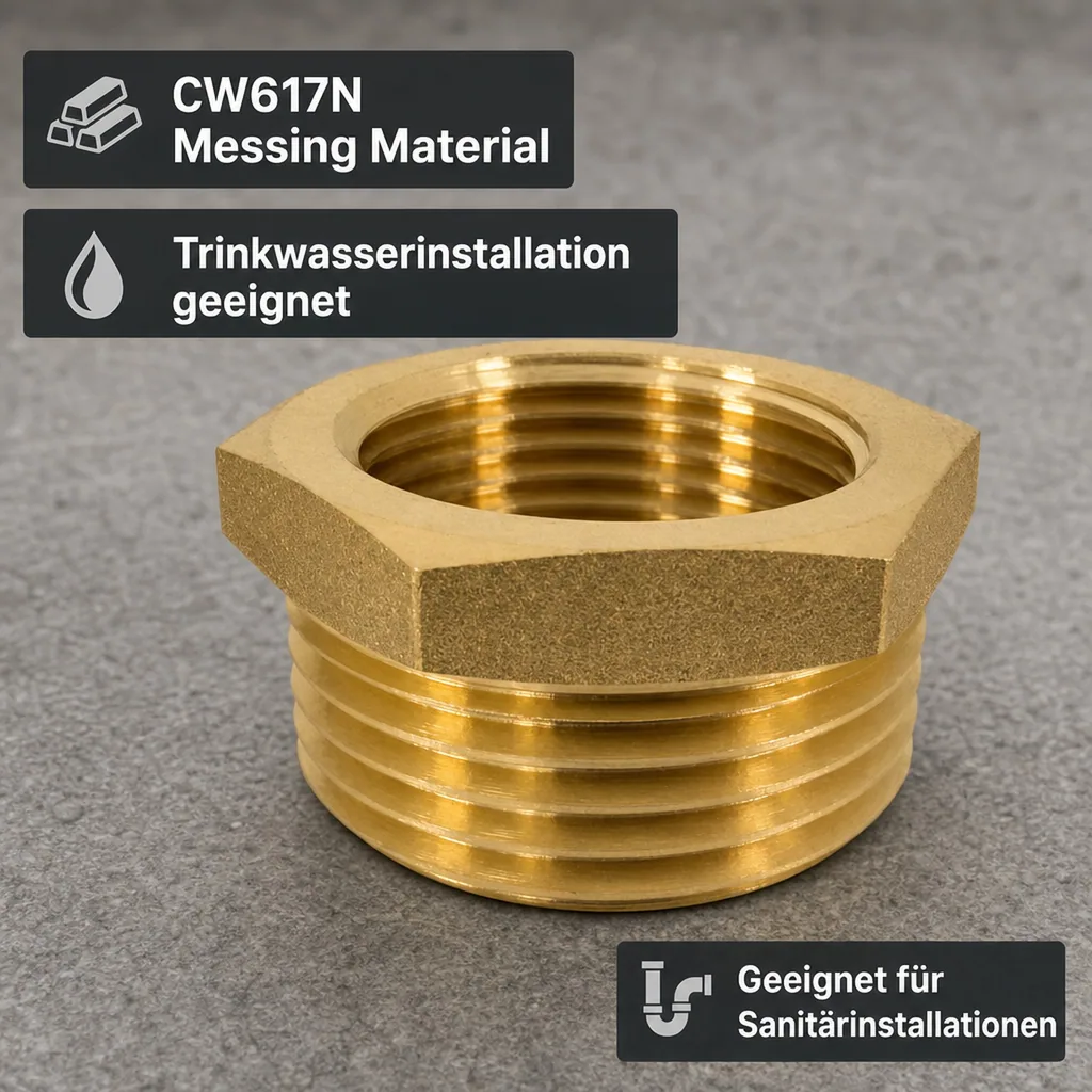 Gewindefitting Messing Reduzierstück 1 1/2" AG x 1/2" IG