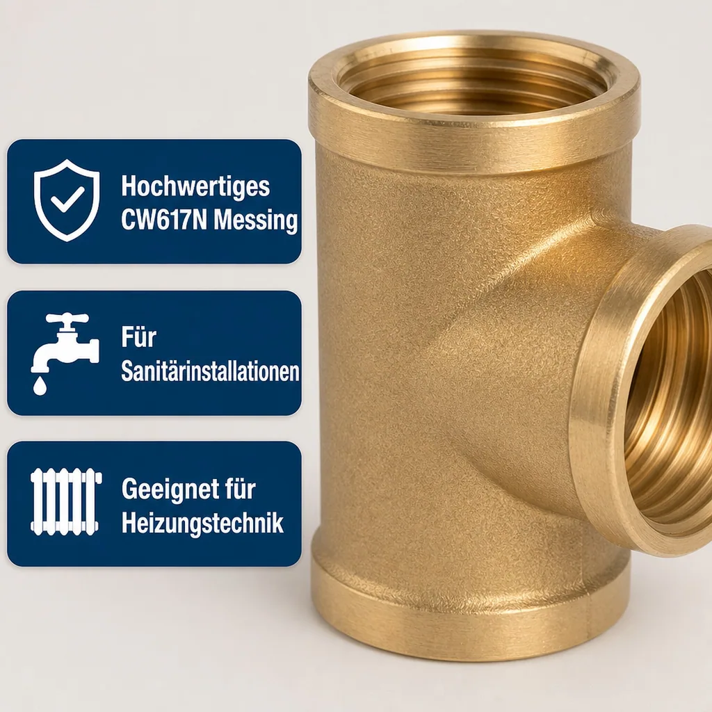 Messing T Stück, Gewinde T Stück, 1/2 Zoll