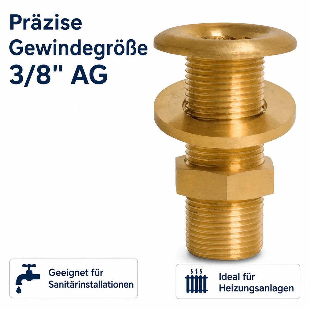 Messingfitting, Gewindefitting, Durchgangsverschraubung 3/8" AG, Sanitär, Heizung