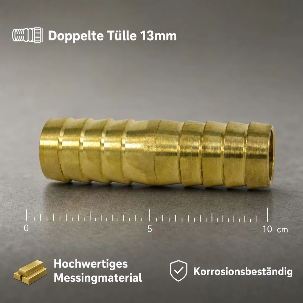 Messing Schlauchverbinder 1/2 Zoll, Doppelte Tülle 13mm, Schlauchreparatur