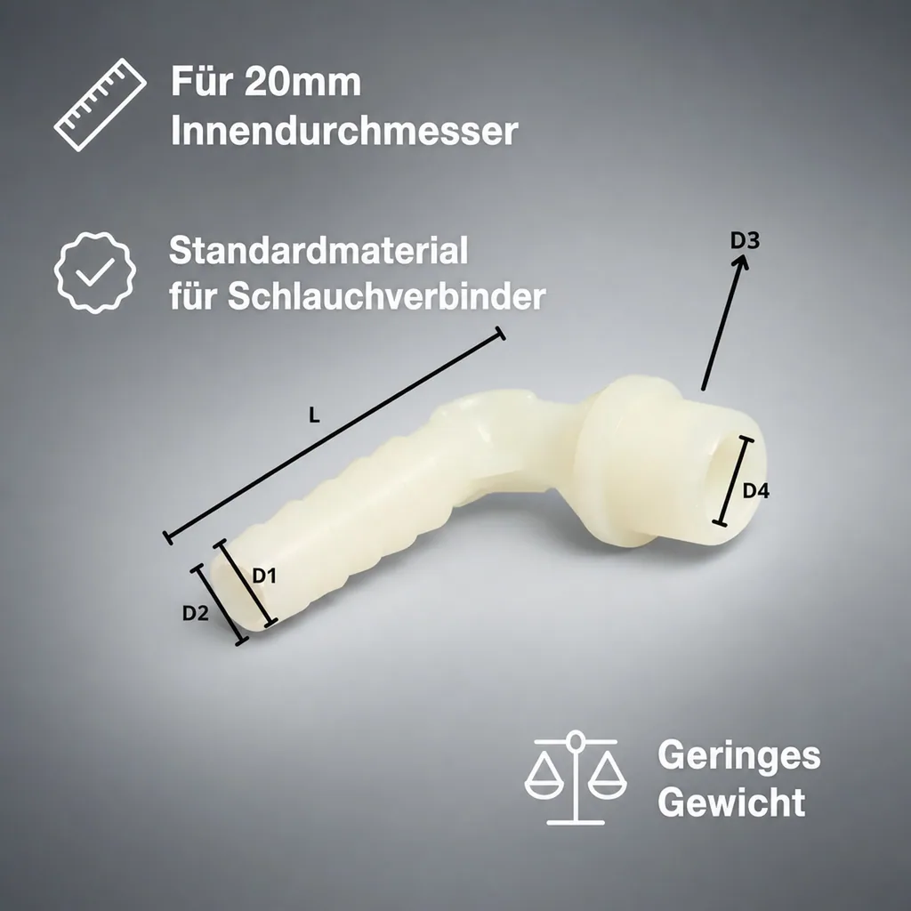 Schlauchverbinder Kunststoff Winkel Tülle x AG 1/2" x 20mm