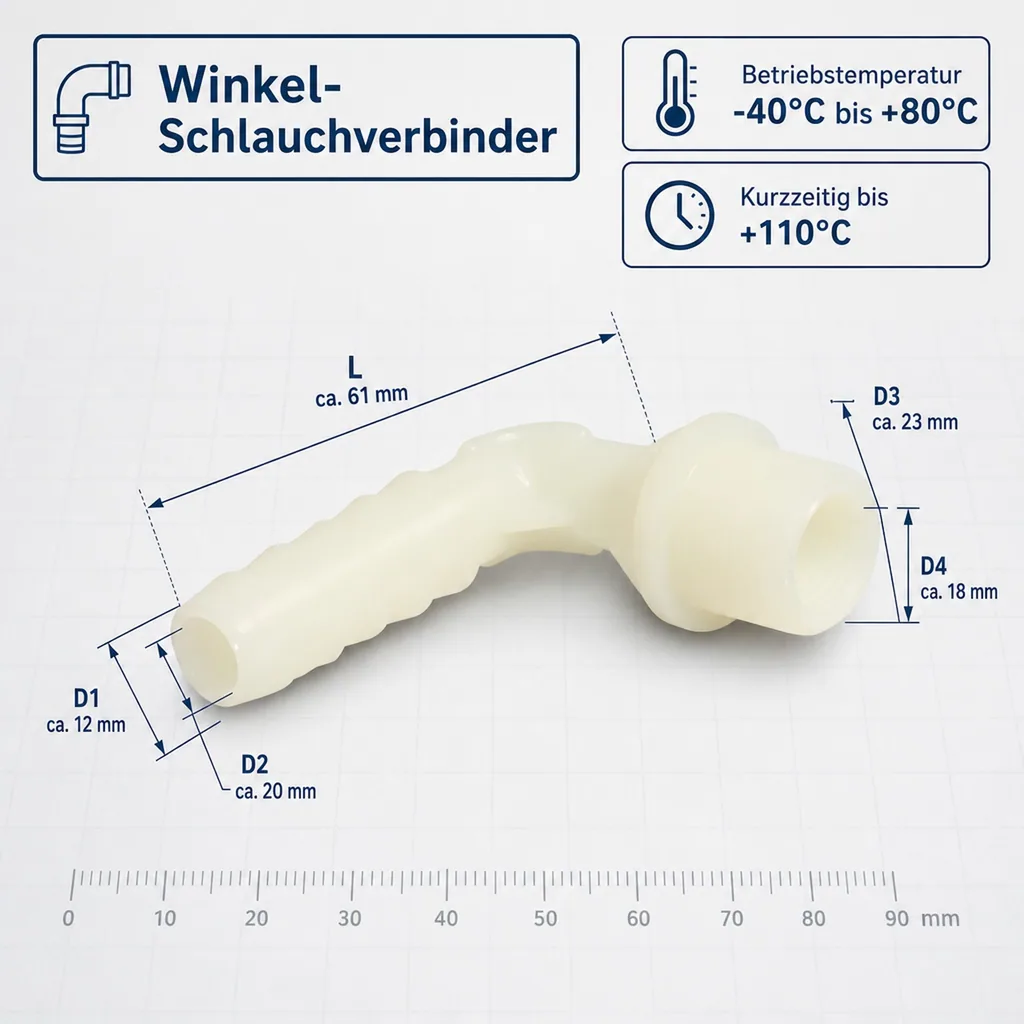 Schlauchverbinder Kunststoff Winkel Tülle x AG 1/2" x 20mm