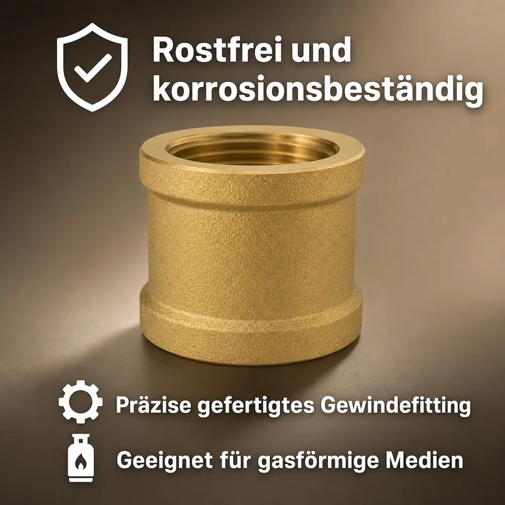 Messing Muffe 1 1/4 IG, Gewindefitting Messing, Trinkwasserfitting