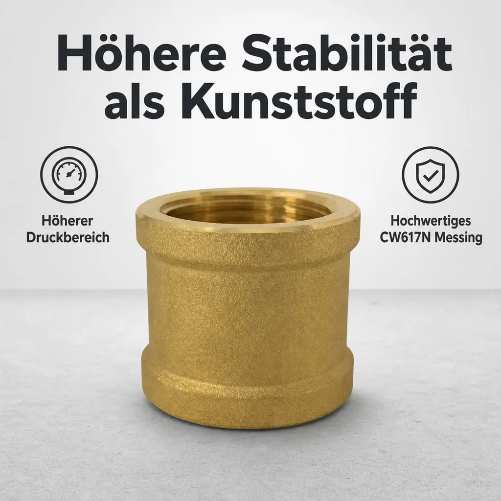 Messing Muffe 1 1/4 IG, Gewindefitting Messing, Trinkwasserfitting