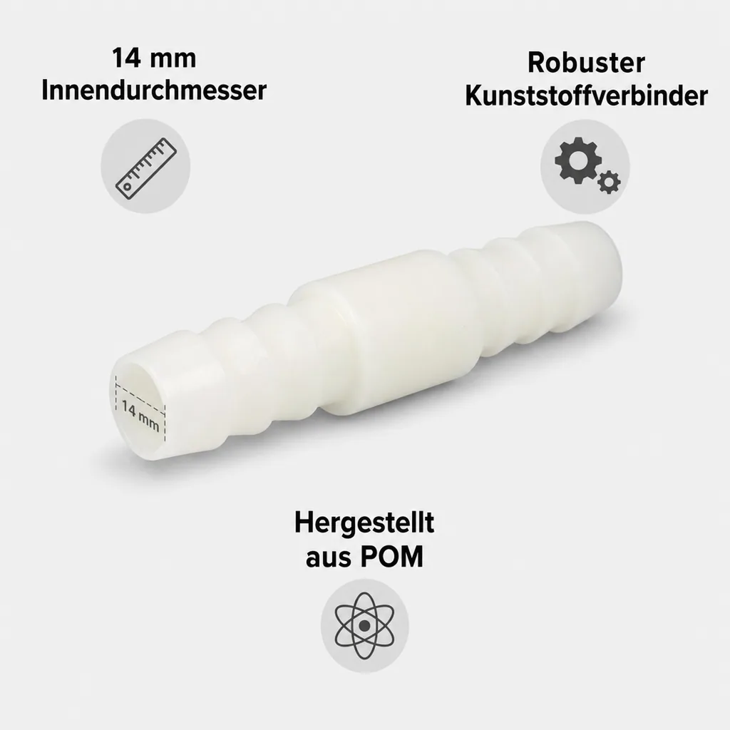 Schlauchverbinder 14mm, Kunststoff Schlauchverbinder, Tülle