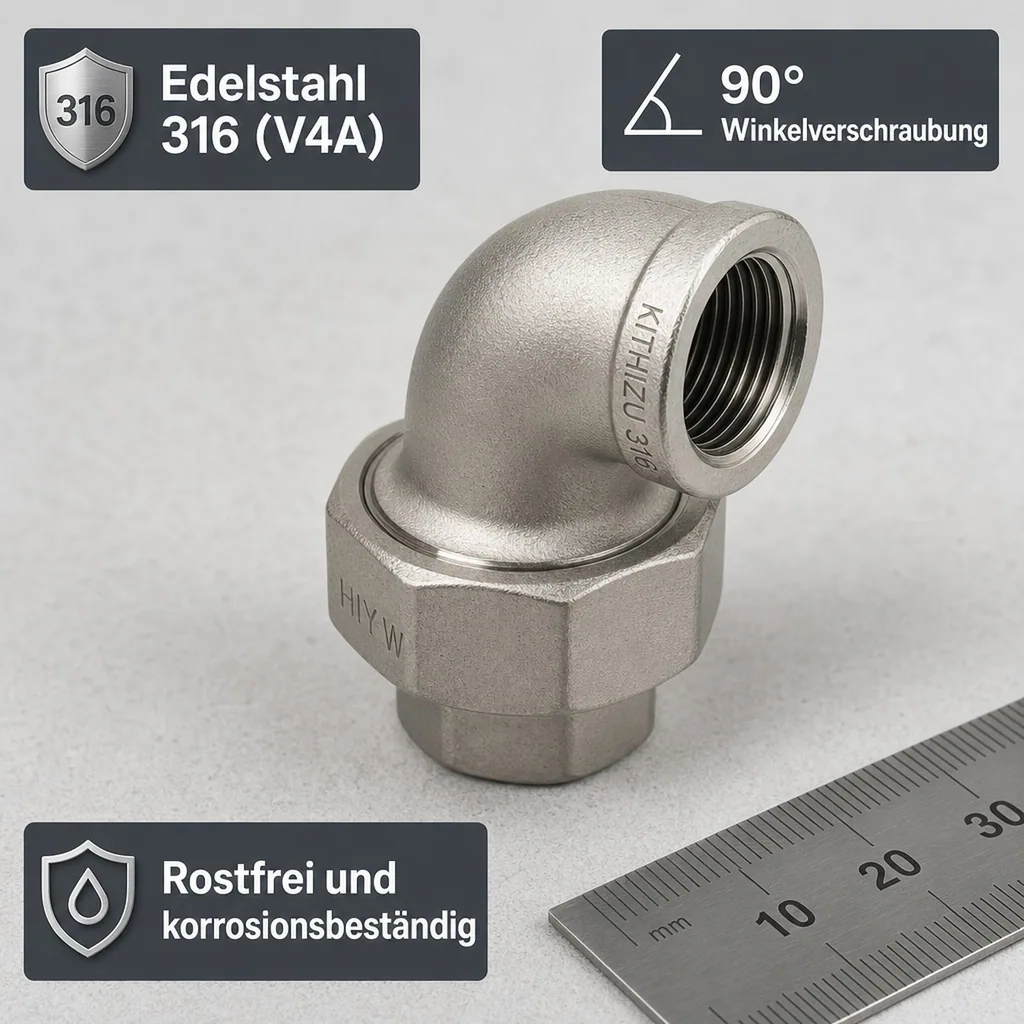 Gewindefitting Edelstahl Winkelverschraubung 90° 1/2" IG Typ konisch