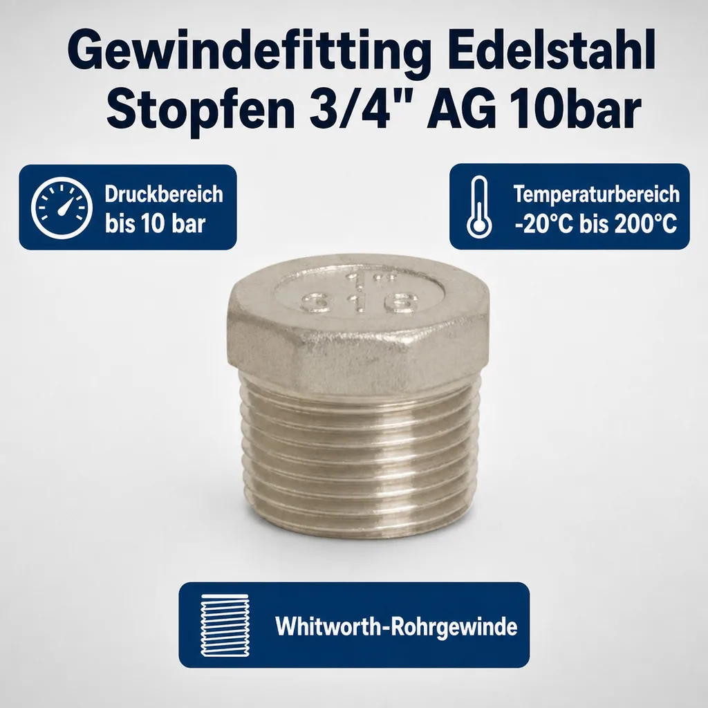 Gewindefitting Edelstahl Stopfen 3/4" AG 10bar