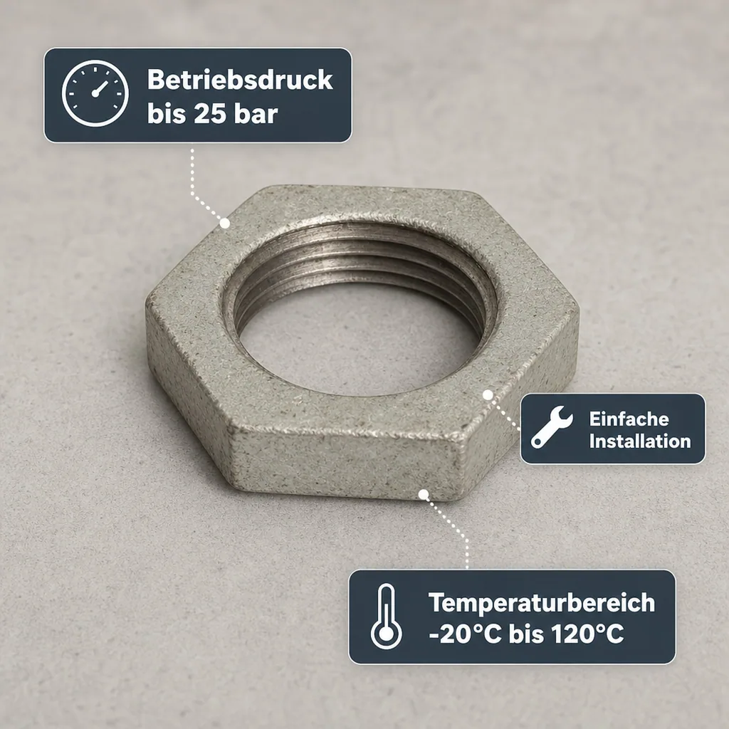 Gewindefitting Temperguss, Gegenmutter 1 1/2 Zoll IG