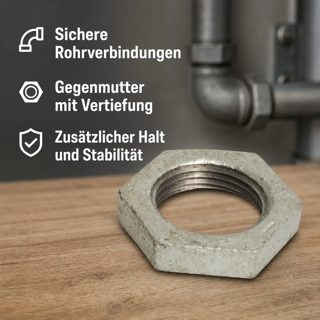 Gewindefitting Temperguss, Gegenmutter 1 1/2 Zoll IG