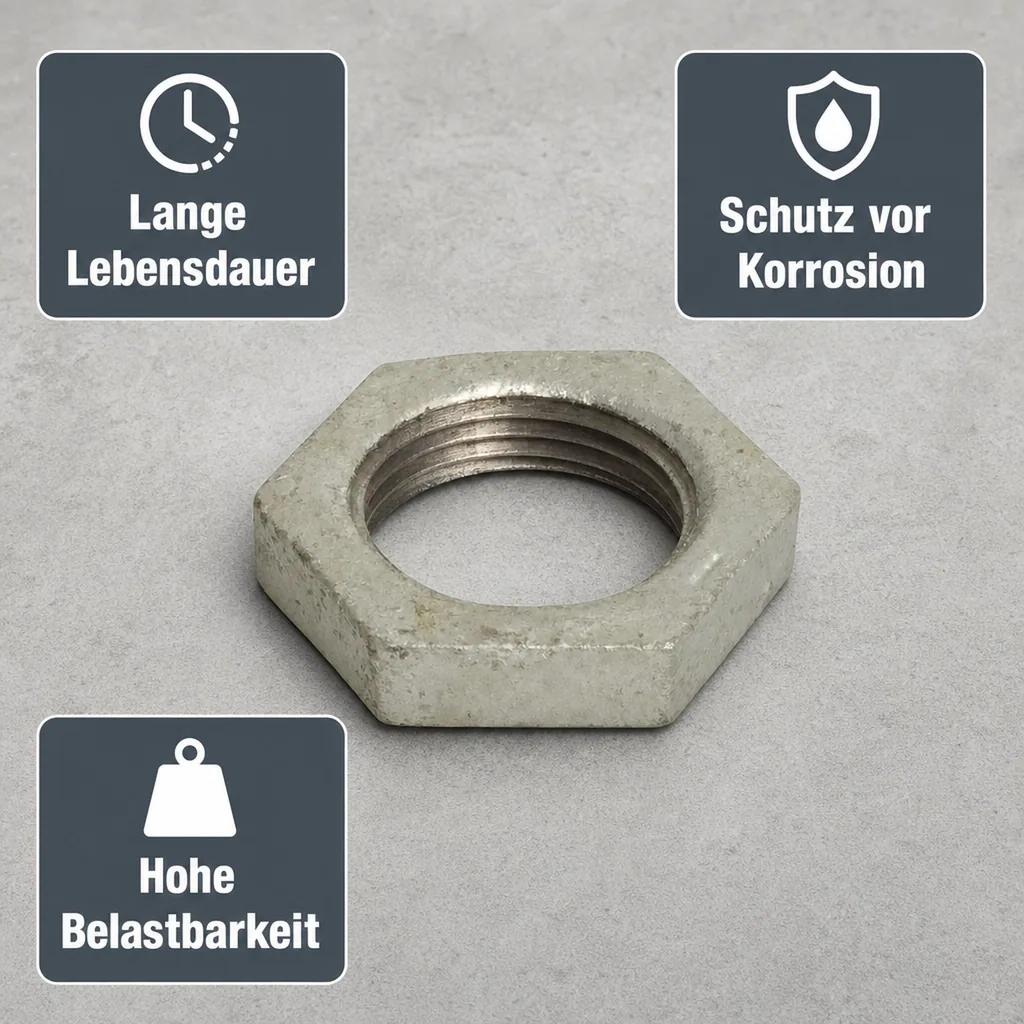 Gewindefitting Temperguss, Gegenmutter 1 1/2 Zoll IG