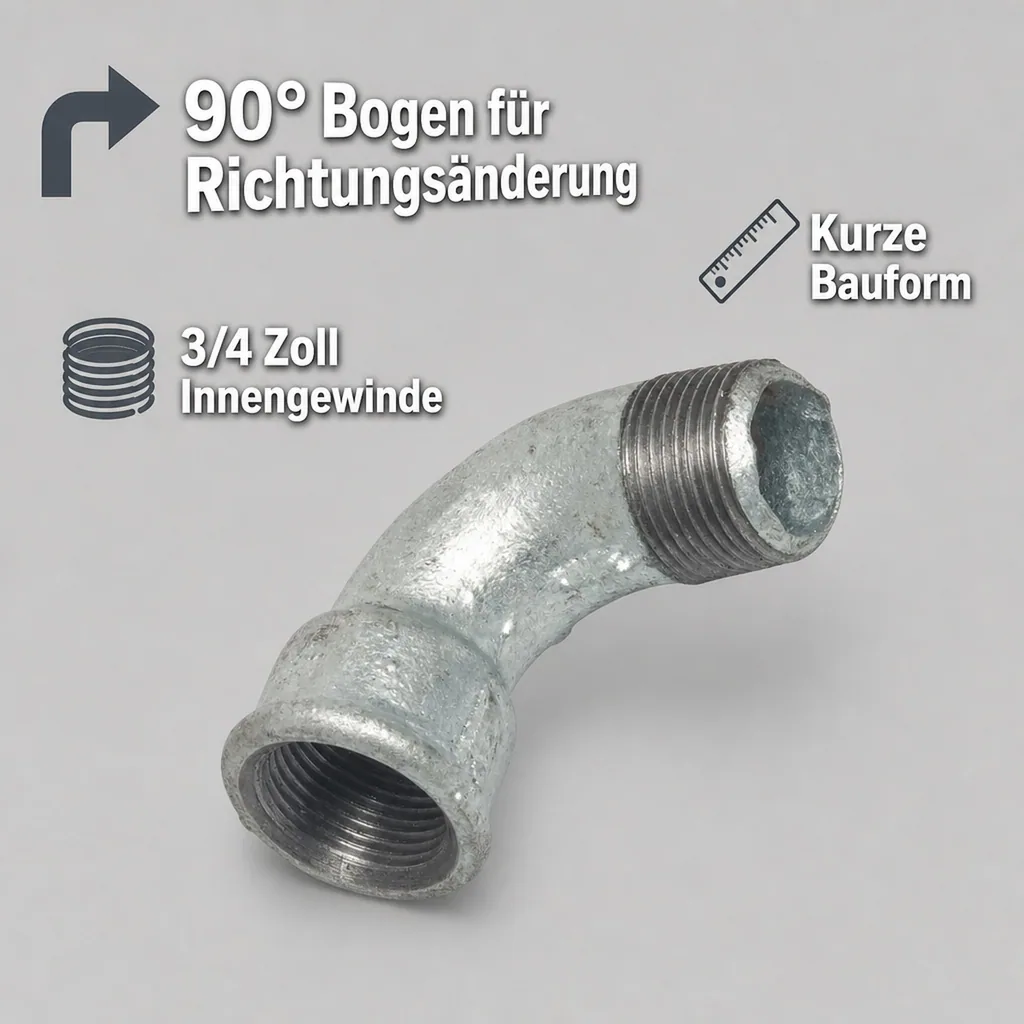 Gewindefitting Temperguss Bogen 90° kurz 3/4" IG x 3/4" AG