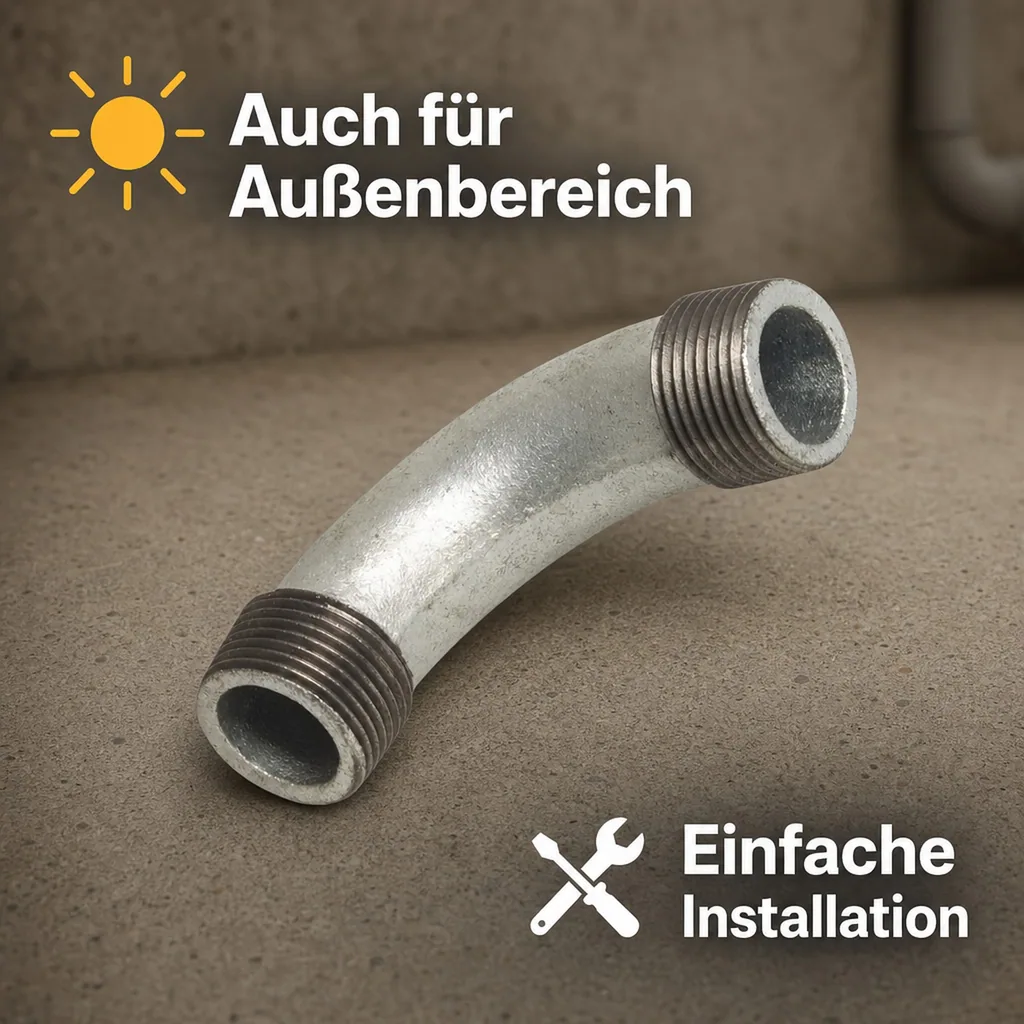 Gewindefitting Temperguss, Bogen 90 Grad, 1 1/4 Zoll, verzinkt