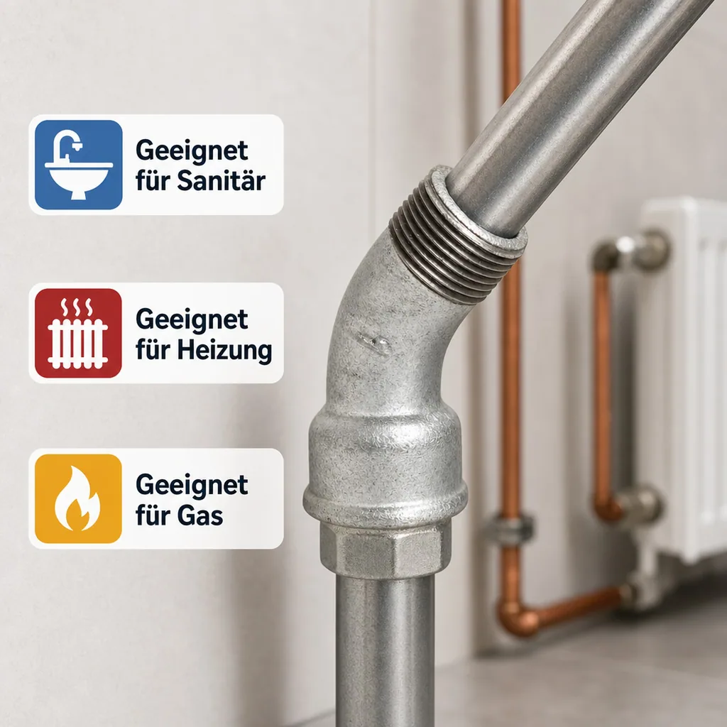 Gewindefitting Temperguss Bogen 45° 1 1/4 Zoll, Tempergussfitting