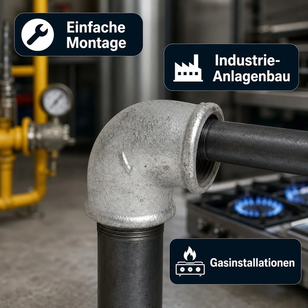 Gewindefitting 2 Zoll, Tempergussfitting, 90° Winkel, Innengewinde