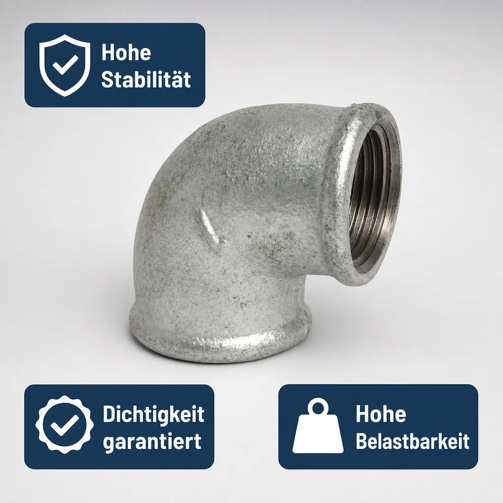 Gewindefitting 2 Zoll, Tempergussfitting, 90° Winkel, Innengewinde
