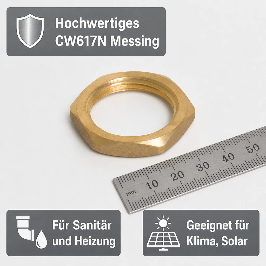Messingfitting, Gegenmutter Messing, Gewindefitting 3/4 Zoll IG