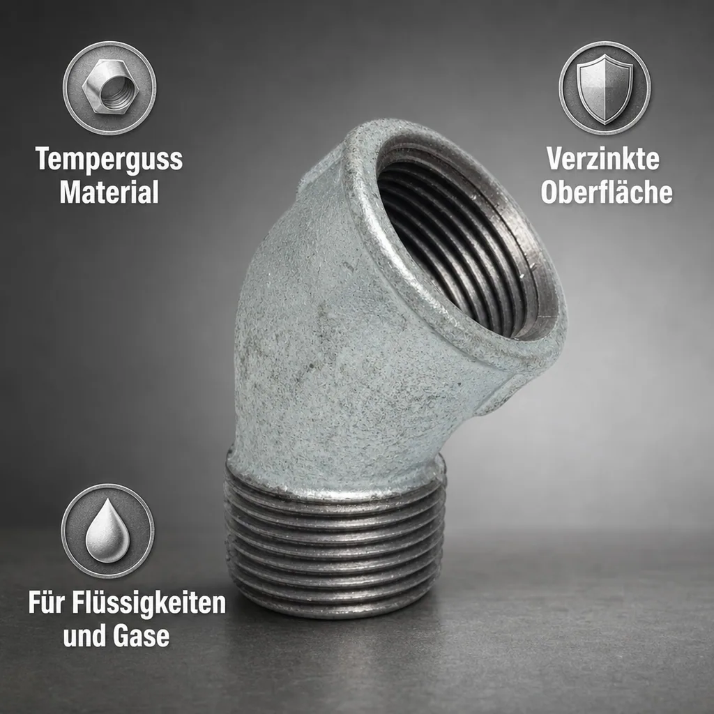 Gewindefitting Temperguss Winkel 45° 1" IG x 1" AG