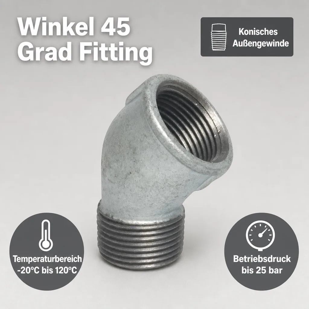 Gewindefitting Temperguss Winkel 45° 1" IG x 1" AG