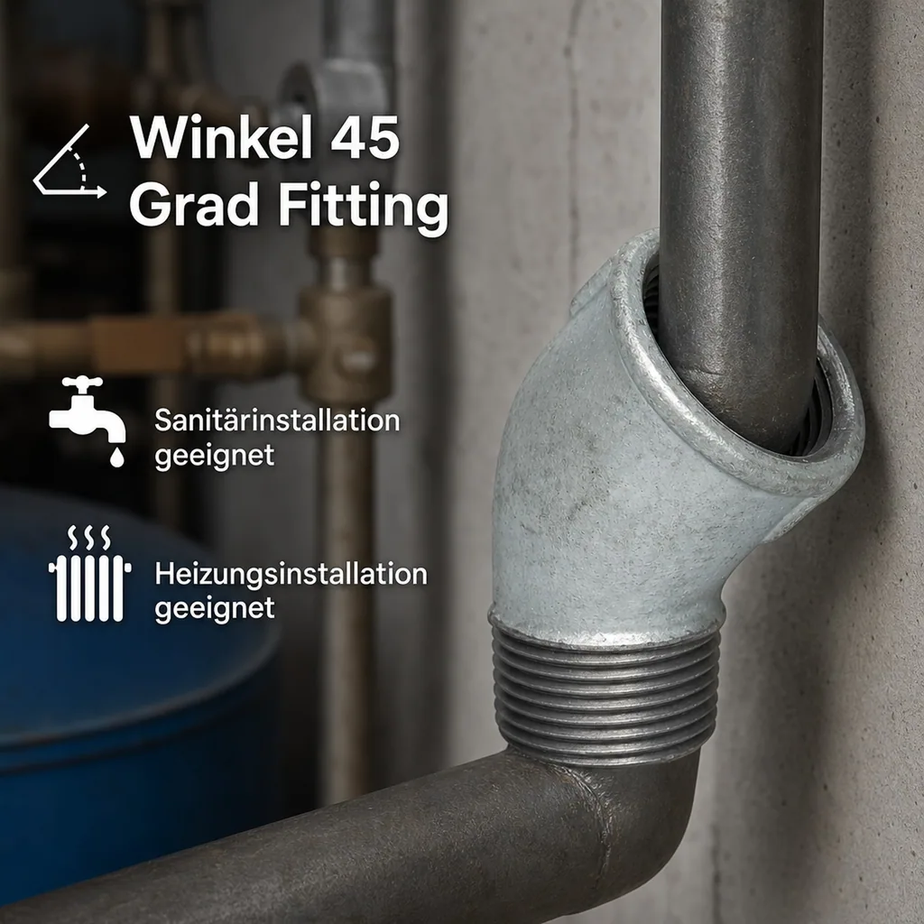 Gewindefitting Temperguss Winkel 45° 1" IG x 1" AG