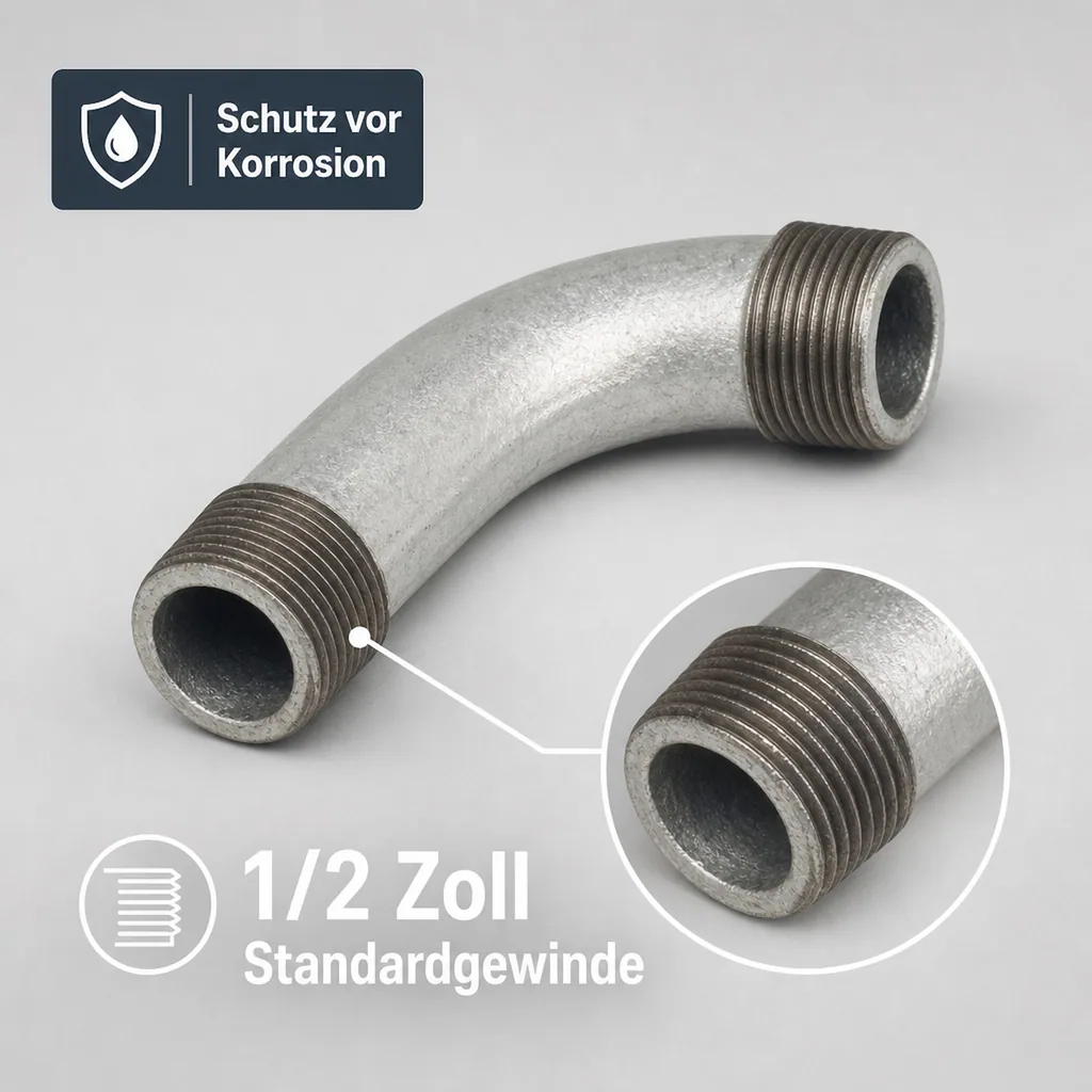 Gewindefitting Temperguss Bogen 90° 1/2 Zoll
