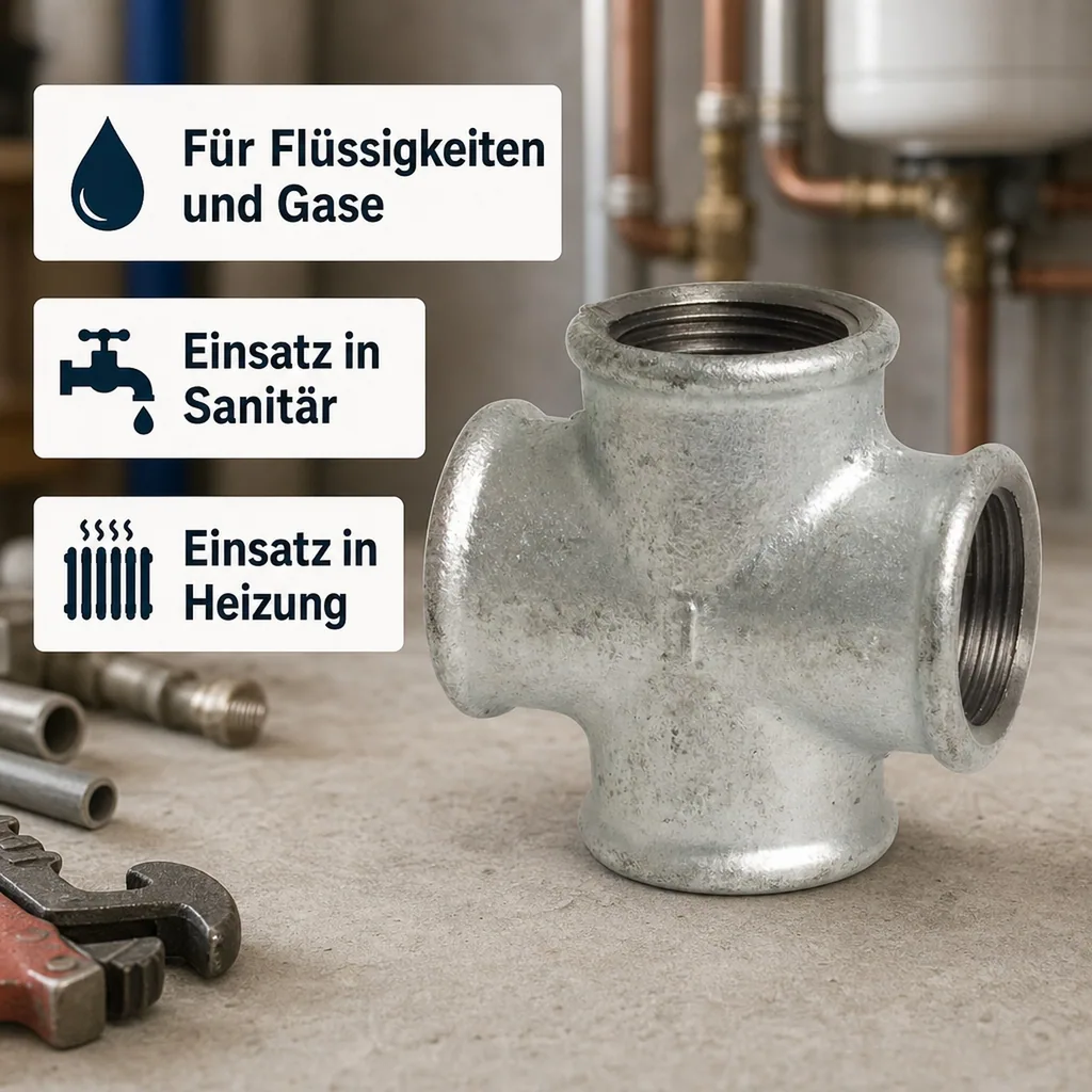 Gewindefitting Temperguss Kreuzstück 1/4" IG x 1/4" IG x 1/4" IG x 1/4" IG