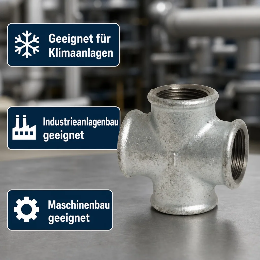 Gewindefitting Temperguss Kreuzstück 1/4" IG x 1/4" IG x 1/4" IG x 1/4" IG