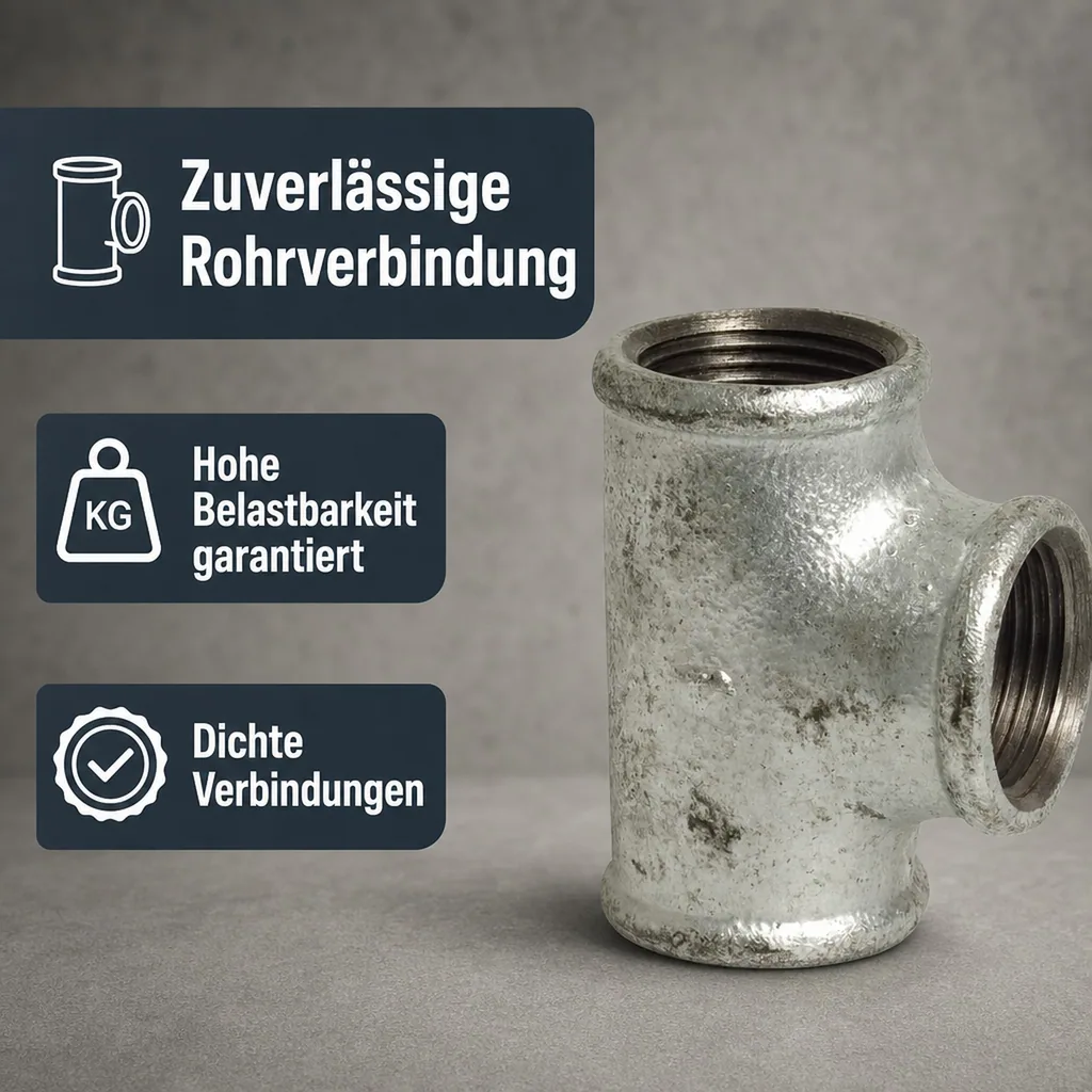 T Stück Temperguss, Gewindefitting, 1 1/2 Zoll Innengewinde