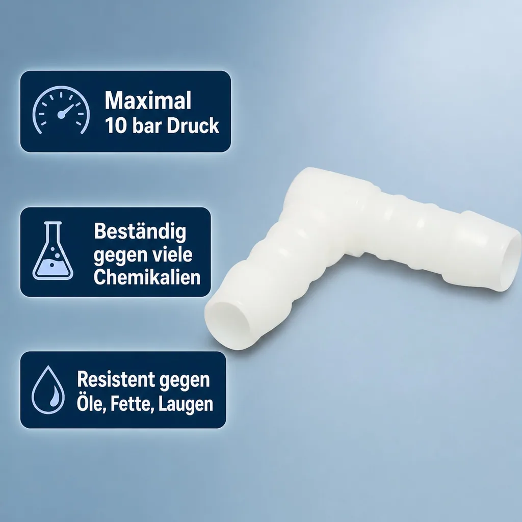 Schlauchverbinder 13mm, Winkelverbinder Kunststoff 90 Grad