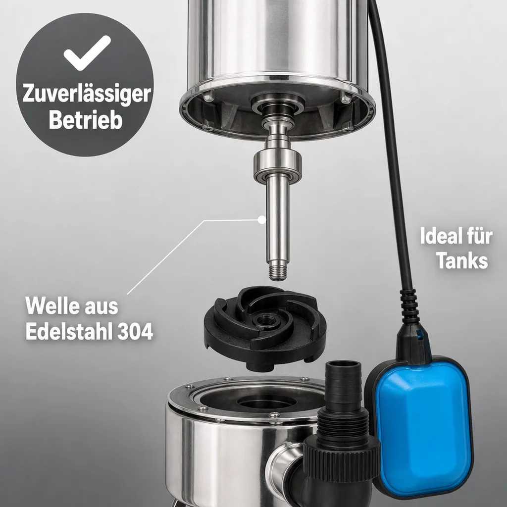 Tauchpumpe, Brunnenpumpe, Unterwasserpumpe 1" x 1 1/2" x 1" Schlauchtülle x Außengewinde x Schlauchtülle, 1,6A, 230VAC, Grau, Typ IP 550 INOX