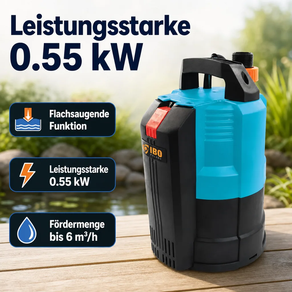Tauchpumpe flachsaugend, Brunnenpumpe, Unterwasserpumpe 0.55kW, 230V